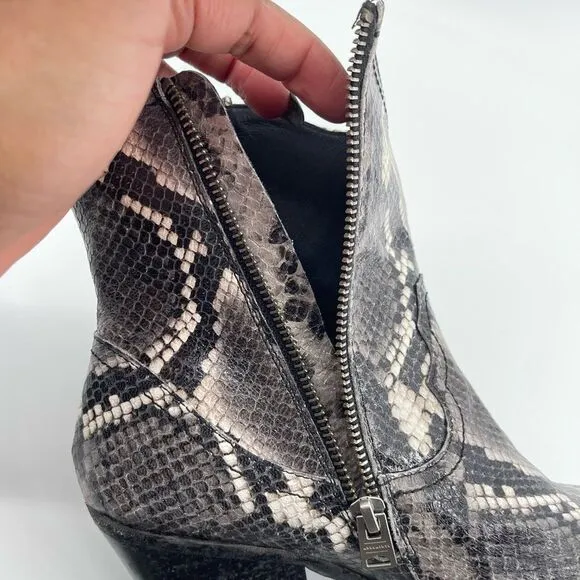 ALLSAINTS Rolene Snakeprint Embossed Leather Western Block Heel Boots Size 7