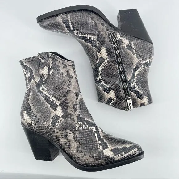 ALLSAINTS Rolene Snakeprint Embossed Leather Western Block Heel Boots Size 7