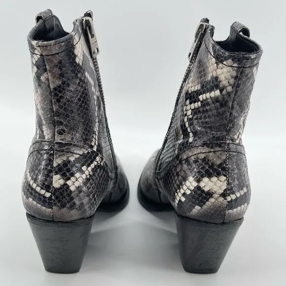 ALLSAINTS Rolene Snakeprint Embossed Leather Western Block Heel Boots Size 7
