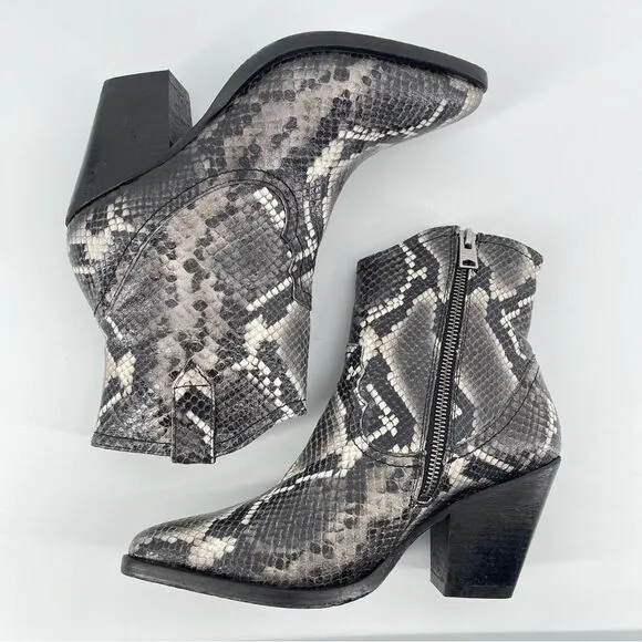 ALLSAINTS Rolene Snakeprint Embossed Leather Western Block Heel Boots Size 7