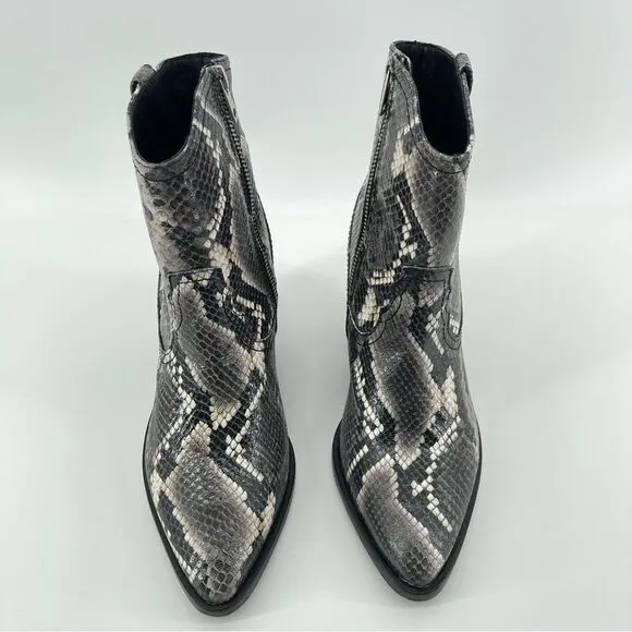 ALLSAINTS Rolene Snakeprint Embossed Leather Western Block Heel Boots Size 7