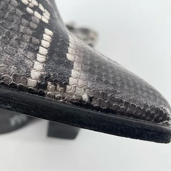 ALLSAINTS Rolene Snakeprint Embossed Leather Western Block Heel Boots Size 7