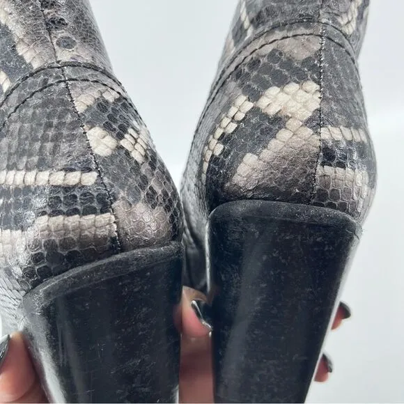 ALLSAINTS Rolene Snakeprint Embossed Leather Western Block Heel Boots Size 7