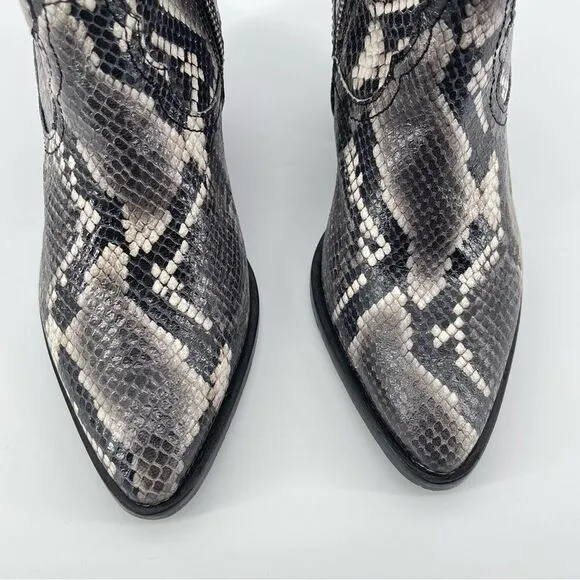 ALLSAINTS Rolene Snakeprint Embossed Leather Western Block Heel Boots Size 7