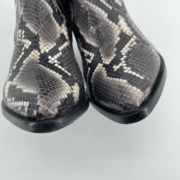 ALLSAINTS Rolene Snakeprint Embossed Leather Western Block Heel Boots Size 7