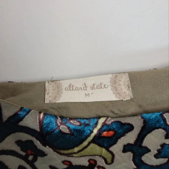Altar'd State Paisley Elegant Green Bell Sleeve Velvet Dress Size Medium