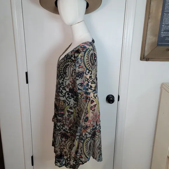 Altar'd State Paisley Elegant Green Bell Sleeve Velvet Dress Size Medium