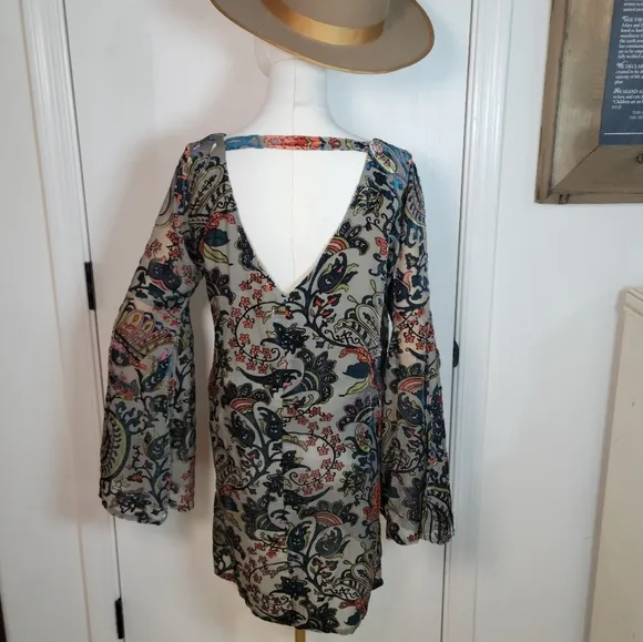 Altar'd State Paisley Elegant Green Bell Sleeve Velvet Dress Size Medium