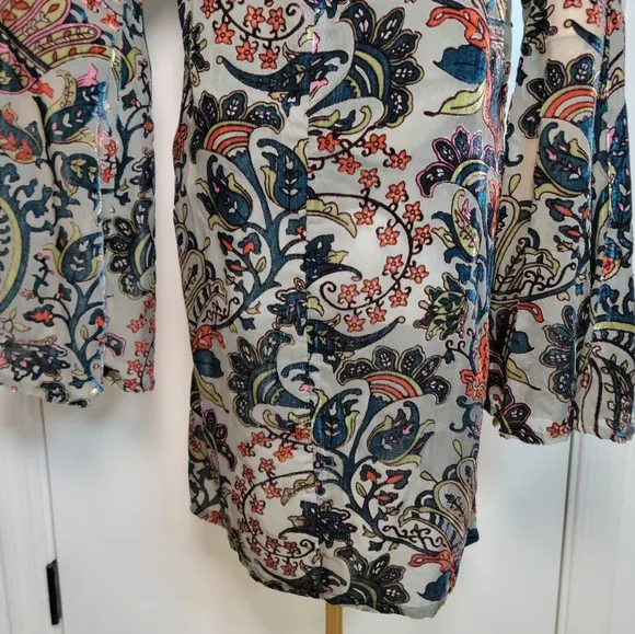 Altar'd State Paisley Elegant Green Bell Sleeve Velvet Dress Size Medium