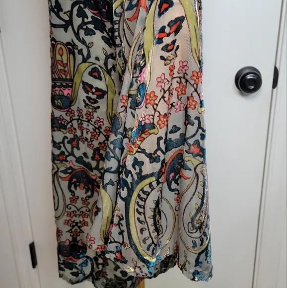 Altar'd State Paisley Elegant Green Bell Sleeve Velvet Dress Size Medium