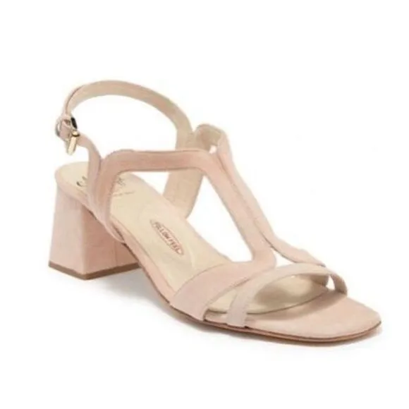 Amalfi by Rangoni Sandals Womens Size 11.5 Pink Suede T Strap Block Heel