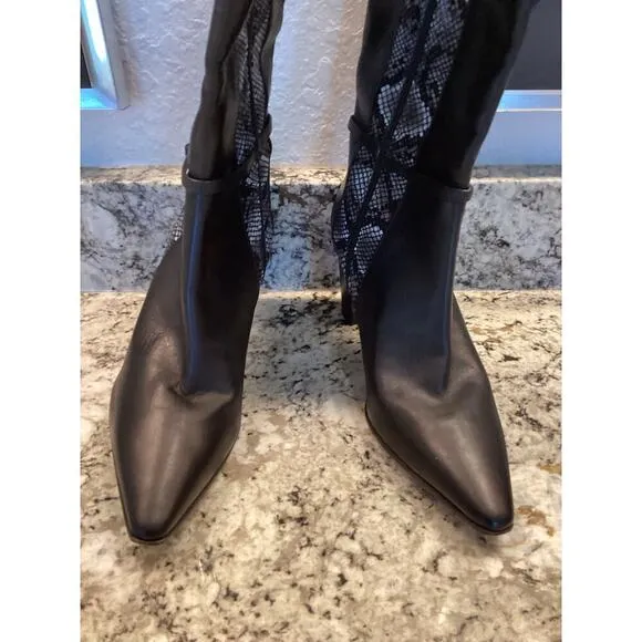 AMALFI Istria Black Chantal Snake Skin Tall Heeled Moto Riding Boots Italy 7.5M