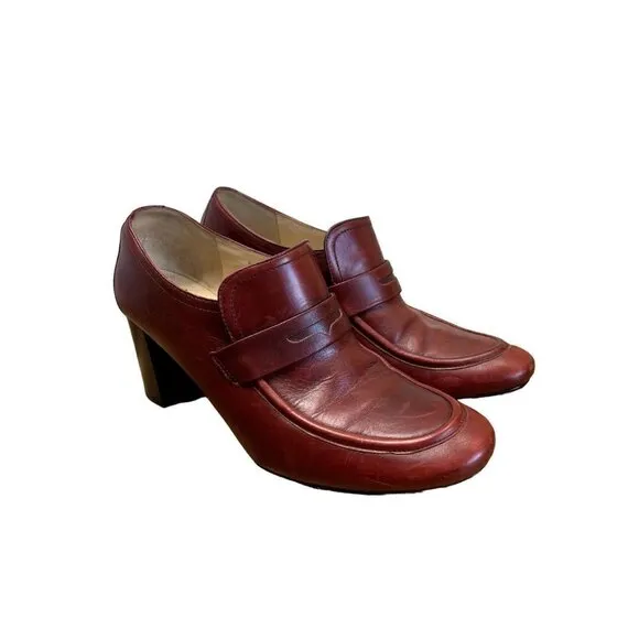 Amalfi Leather Slip On Maroon Loafers Chunky Heels 9