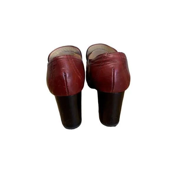 Amalfi Leather Slip On Maroon Loafers Chunky Heels 9