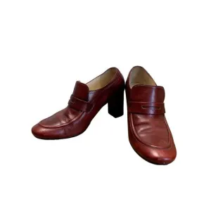 Amalfi Leather Slip On Maroon Loafers Chunky Heels 9