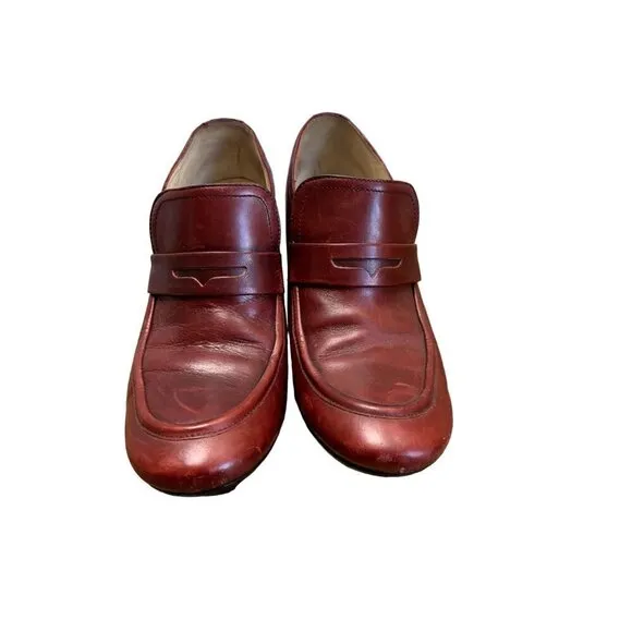 Amalfi Leather Slip On Maroon Loafers Chunky Heels 9