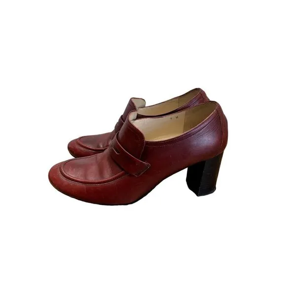 Amalfi Leather Slip On Maroon Loafers Chunky Heels 9