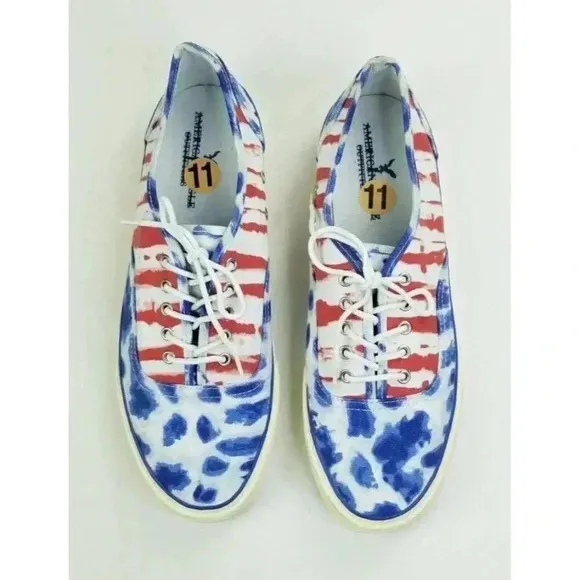 American Eagle Outfitters Mens 11 Red White Blue Tie Dye Canvas Lace Up Sneakers