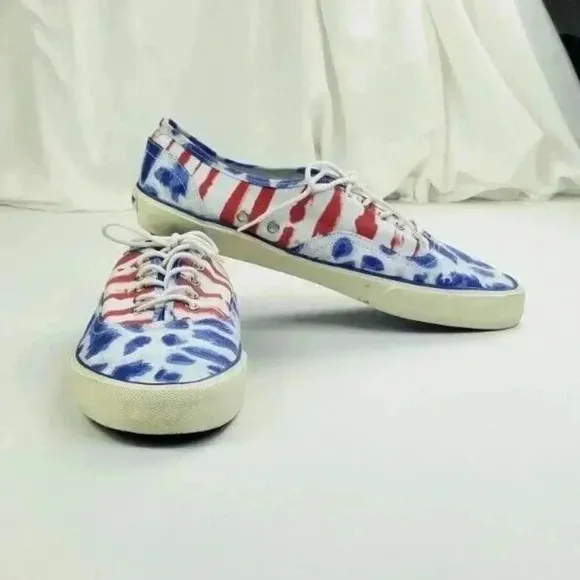 American Eagle Outfitters Mens 11 Red White Blue Tie Dye Canvas Lace Up Sneakers