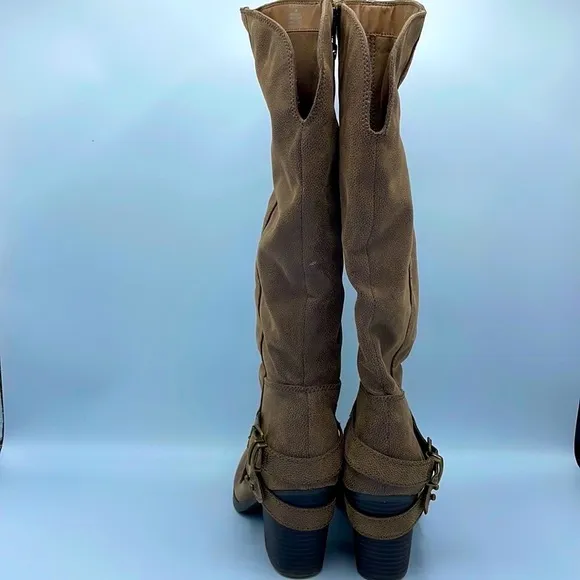 American Rag Womens Emilee Brown Faux Leather Stacked Riding Boots Shoes