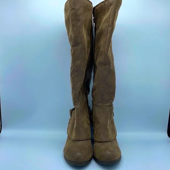 American Rag Womens Emilee Brown Faux Leather Stacked Riding Boots Shoes