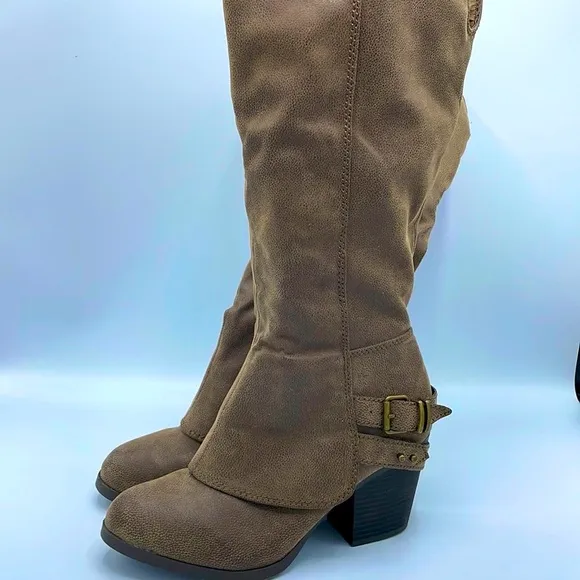 American Rag Womens Emilee Brown Faux Leather Stacked Riding Boots Shoes