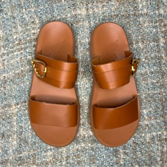 Ancient Greek Sandals Women's Preveza Comfort Leather Slip On Sandals in All Tan