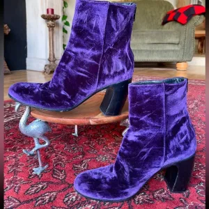 ANN DEMEULEMEESTER Purple Velvet Vintage Lavato Prugna Ankle Boots Sz 38 Size 8
