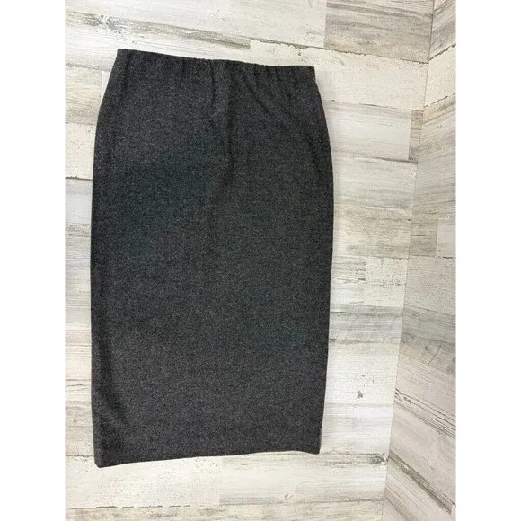 Ann Mashburn M Evelyn Pull On Skirt Charcoal Stretch Hopsack Wool Pencil EUC