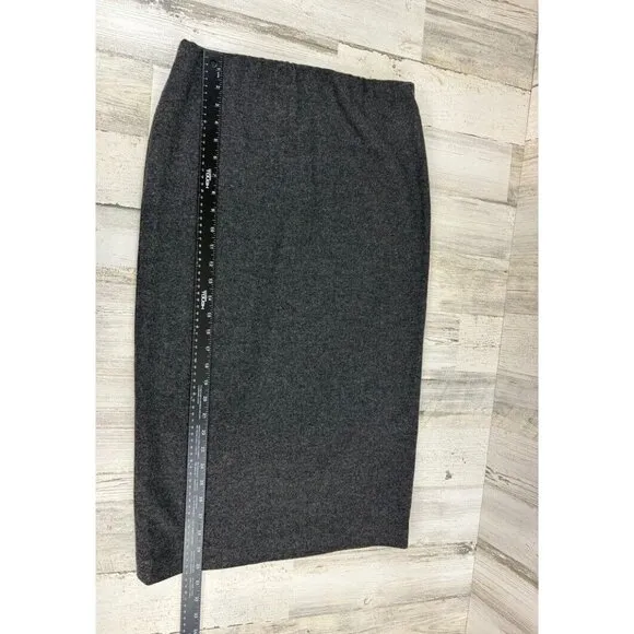 Ann Mashburn M Evelyn Pull On Skirt Charcoal Stretch Hopsack Wool Pencil EUC