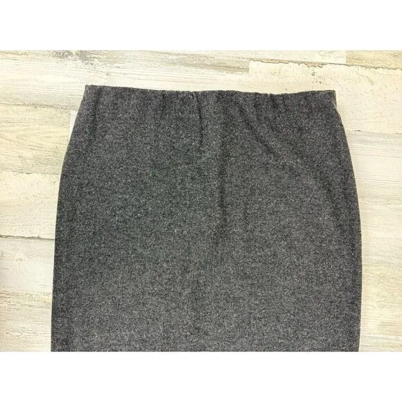 Ann Mashburn M Evelyn Pull On Skirt Charcoal Stretch Hopsack Wool Pencil EUC