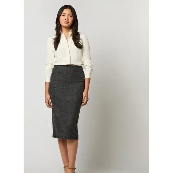 Ann Mashburn M Evelyn Pull On Skirt Charcoal Stretch Hopsack Wool Pencil EUC