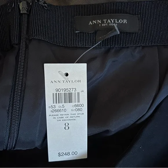 Ann Taylor Black Leather With Stretch Top Panel Size 8 Mini Skirt.