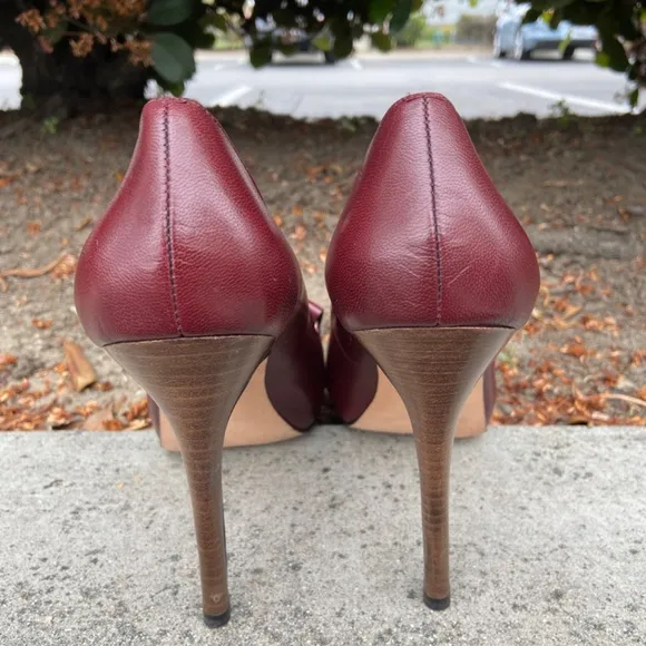 ANN TAYLOR BURGUNDY RED LEATHER HEELS PUMPS SZ 9M platform Tassels Loafers