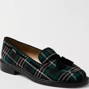 Ann Taylor Plaid Tassel Loafer Women's Size 7 Pink Green And Black
