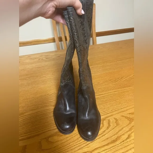 Anthropologie Biviel Black Bohemian Leather Heeled Riding Boots Size 36