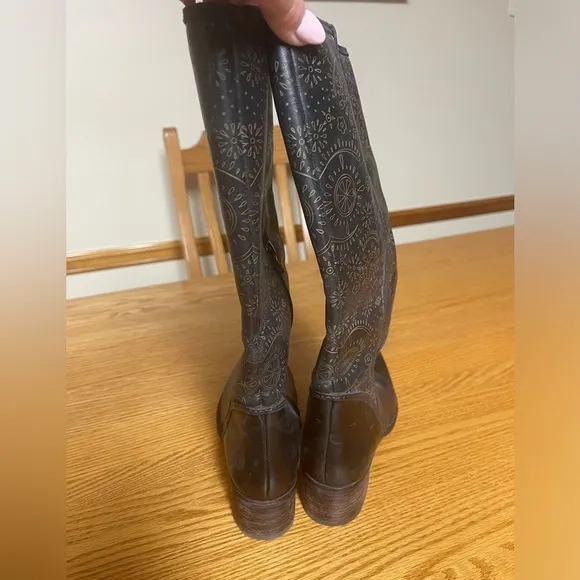 Anthropologie Biviel Black Bohemian Leather Heeled Riding Boots Size 36