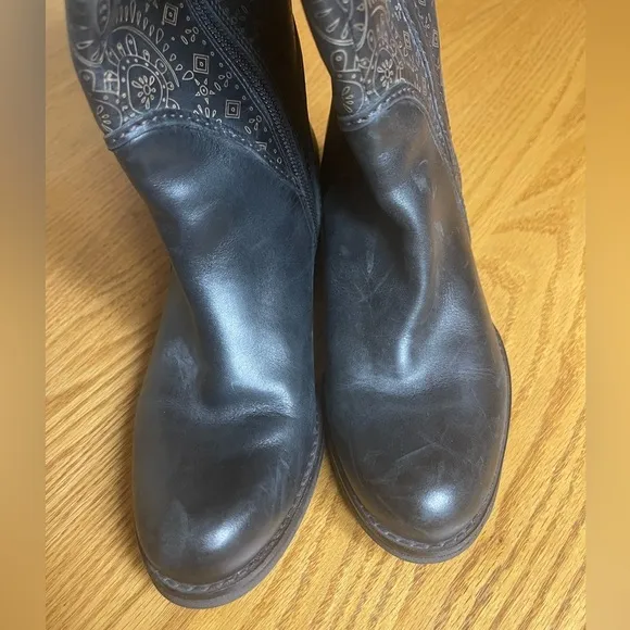 Anthropologie Biviel Black Bohemian Leather Heeled Riding Boots Size 36