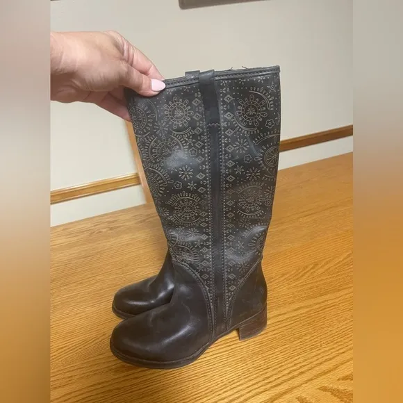 Anthropologie Biviel Black Bohemian Leather Heeled Riding Boots Size 36