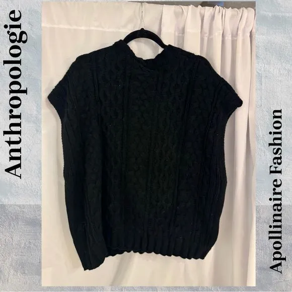ANTHROPOLOGIE BY LEA &amp; VIOLA CABLE KNIT SWEATER VEST IN BLACK XL NWT