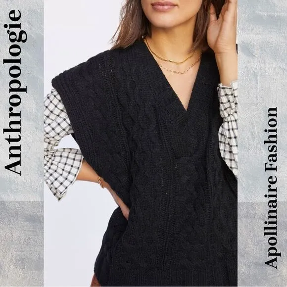 ANTHROPOLOGIE BY LEA &amp; VIOLA CABLE KNIT SWEATER VEST IN BLACK XL NWT