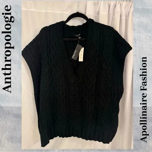 ANTHROPOLOGIE BY LEA &amp; VIOLA CABLE KNIT SWEATER VEST IN BLACK XL NWT