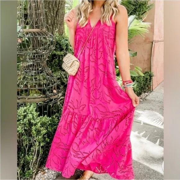ANTHROPOLOGIE by MAEVE Belrose Eyelet Maxi Dress Pink Dress Size small