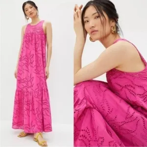 ANTHROPOLOGIE by MAEVE Belrose Eyelet Maxi Dress Pink Dress Size small