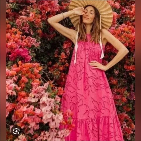 ANTHROPOLOGIE by MAEVE Belrose Eyelet Maxi Dress Pink Dress Size small