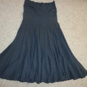 Anthropologie HWR Monogram Cotton Knit Skirt S Charcoal Roll-Down Waist Flounce