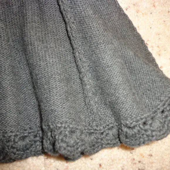 Anthropologie HWR Monogram Cotton Knit Skirt S Charcoal Roll-Down Waist Flounce