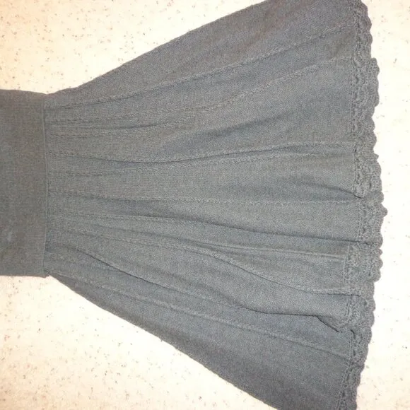 Anthropologie HWR Monogram Cotton Knit Skirt S Charcoal Roll-Down Waist Flounce