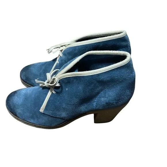 Anthropologie JASPER &amp; JEERA Blue Suede‎ Lace Up Desert Ankle Boots Sz 39