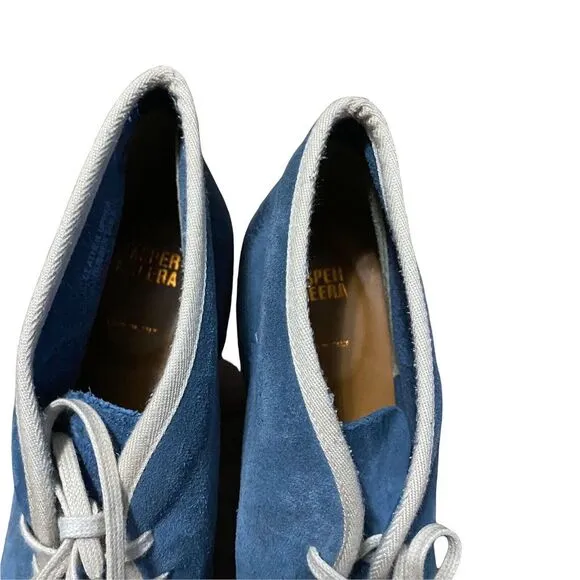 Anthropologie JASPER &amp; JEERA Blue Suede‎ Lace Up Desert Ankle Boots Sz 39